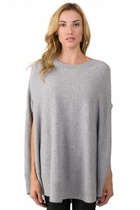 gray cashmere oversized laid-back poncho sweater front view AVZOJWM