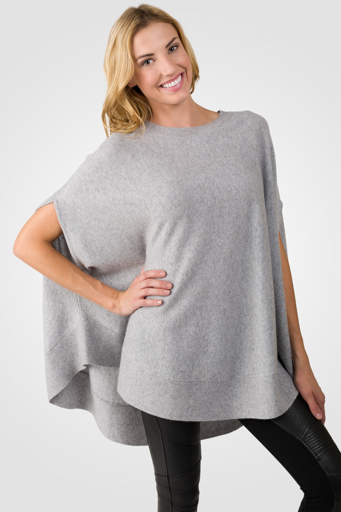 gray cashmere oversized laid-back poncho sweater right side view FIBGFSX