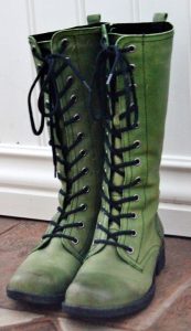 green boots worn, green, lace-up boots UXMMYPQ