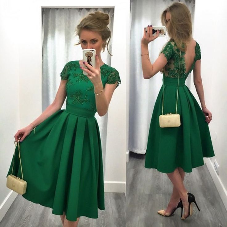 green dress backless knee length short lace coc XQZRVQM