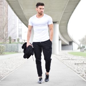 gym wear for men white t shirt: mens white cotton t shirt - vascular wear MQUIIZJ