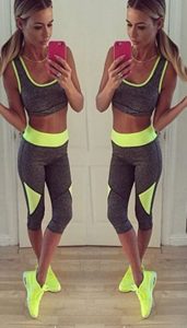 gym wear two piece set triangle neon yellow NORKOXU