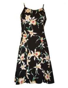 hawaiian dresses star orchids spaghetti strap hawaiian dress in black JEMAGBZ