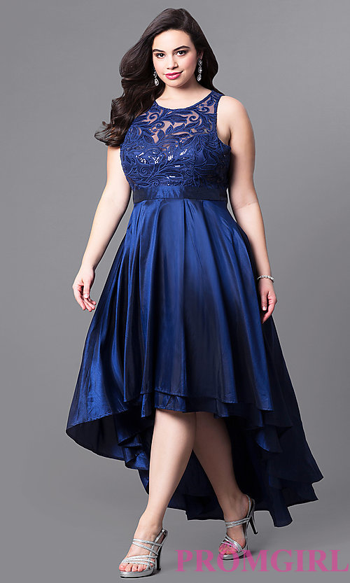 high low prom dresses image of plus-size high-low prom dress with illusion lace. style: TRUBGPH