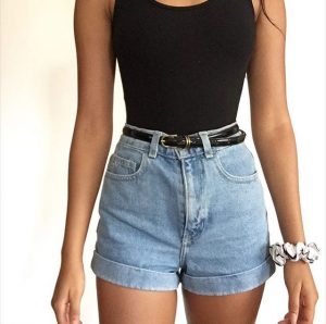 high waist shorts black shirt and high-waisted jean shorts. DEYLZWM