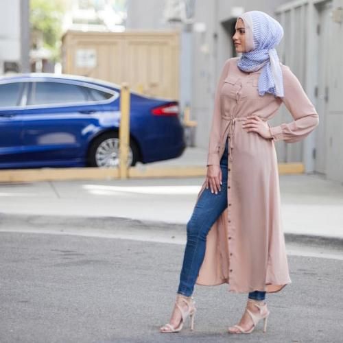 hijab fashion long blush open dress hijab-street fashion style - just trendy girls CHDZUPK