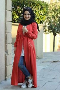 hijab fashion long red cardigan hijab PARRNKB