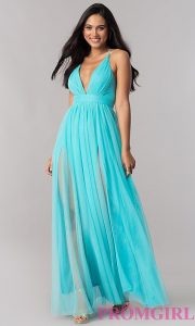 image of long sexy prom dress with deep v-neckline. style: lux- HKWKEZI