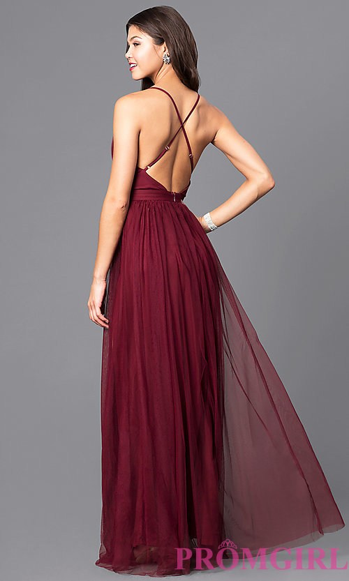 image of long sexy prom dress with deep v-neckline. style: lux- LWGTMIA