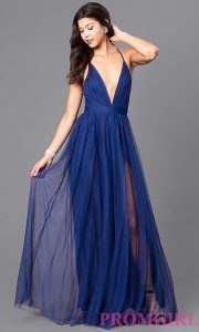 image of long sexy prom dress with deep v-neckline. style: lux- MJCYOHM