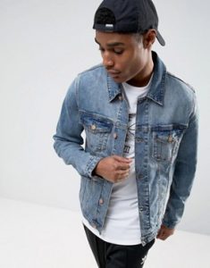 jean jackets for men asos skinny denim jacket in mid wash FODWZNC