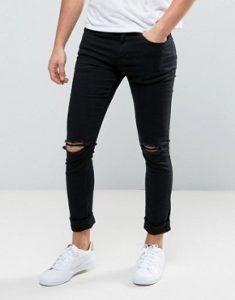 jeans for men new look skinny jeans with knee rips in black QNMQIJV