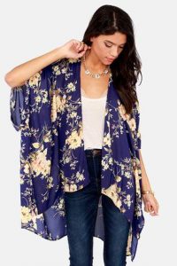 kimono cardigan blue floral print kimono jacket. this would look great with faux leather  skinny pants NICPDNE