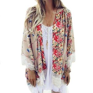 kimono cardigan zeamo women ethnic lace floral lace flowy sheer crop sleeves loose chiffon kimono  cardigan GJCVQWX