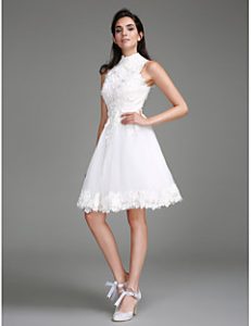 knee length wedding dresses a-line high neck knee length lace wedding dress with lace by lan ting bride EIXGLLU