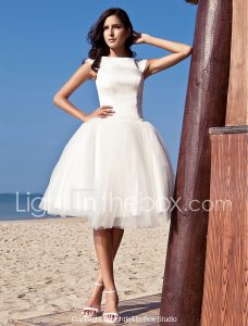 knee length wedding dresses princess bateau neck knee length satin tulle wedding dress with draped by  lan ting KTFLMIQ