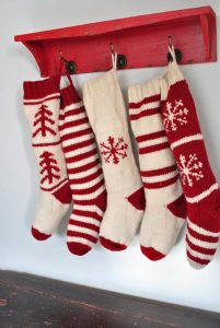 knit christmas stockings red with white snowflakes for mck ~ hand knit christmas stocking  traditional red by VSPAUXR