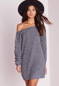 knitted dress ayvan off shoulder knitted sweater dress grey marl HLJDDBI