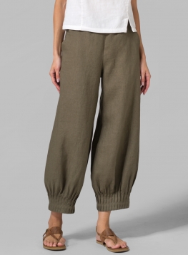 linen pants linen pleated cuff crop pants GUJZWNO