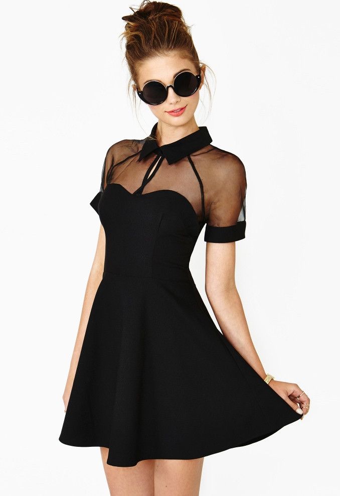little black dress. black contrast transparent sheer mesh hollow dress. the  top 10 best ORNNUTE