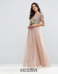 long dresses maya v neck maxi tulle dress with tonal delicate sequins CQXPJDI