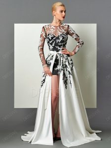 long evening dresses picture: dresswe.com supplies designer long sleeve applique detachable  train long evening dress evening dresses PORGTXV