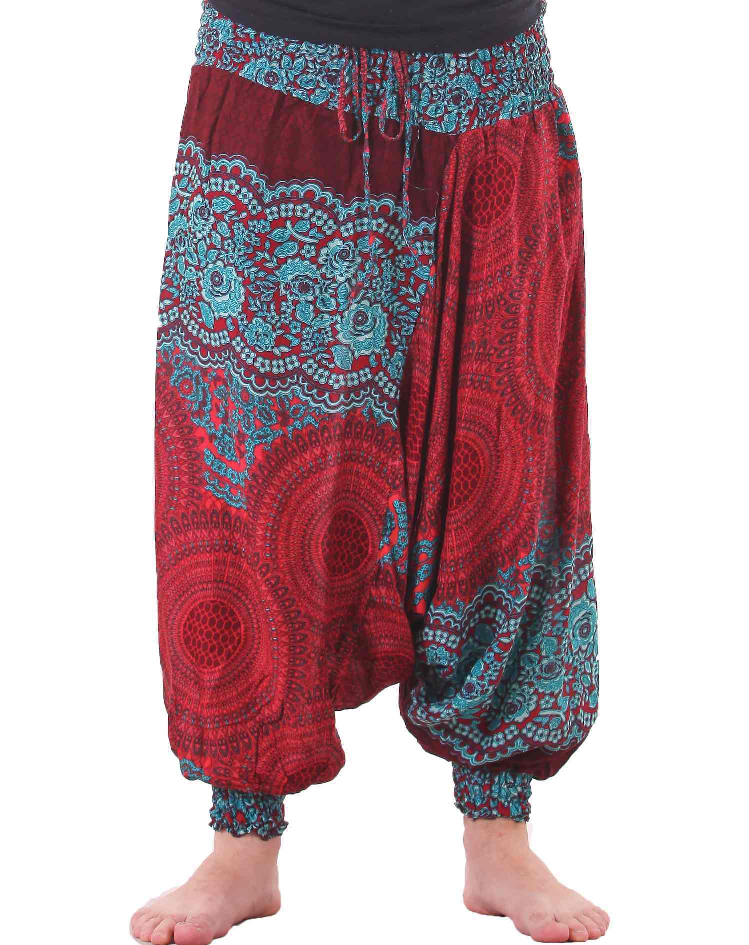 mandala harem hippie pants drop crotch in red u0026 turquoise for men PBVCZDH