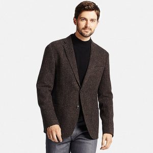 men tweed jacket, dark brown, large LBMANJO