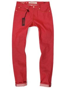 menu0027s red jeans. american made jeans in japanese raw denim. ZJAGAOL