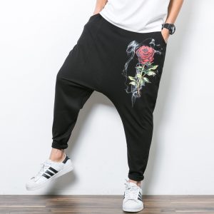 mens harem pants big size m 5xl men harem pants 3d floral print hip hop pant men black RKLPXJG