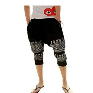 mens harem pants partiss mens cotton loose calf-length printed harem pants£¬m,black RSBKAWO