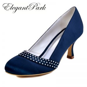 navy blue shoes classic woman shoes a0718 navy blue black round toe rhinestone 2.5 SBSBWXG