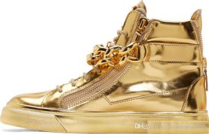 newest men wedge gold sneakers high top zipper lace up sneakers casual shoes  with FNMCYRG