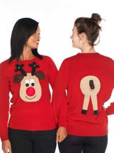 novelty christmas jumpers novelty christmas jumper front u0026 back rudolph - ladiesu0027 10-22 EVCIJWU