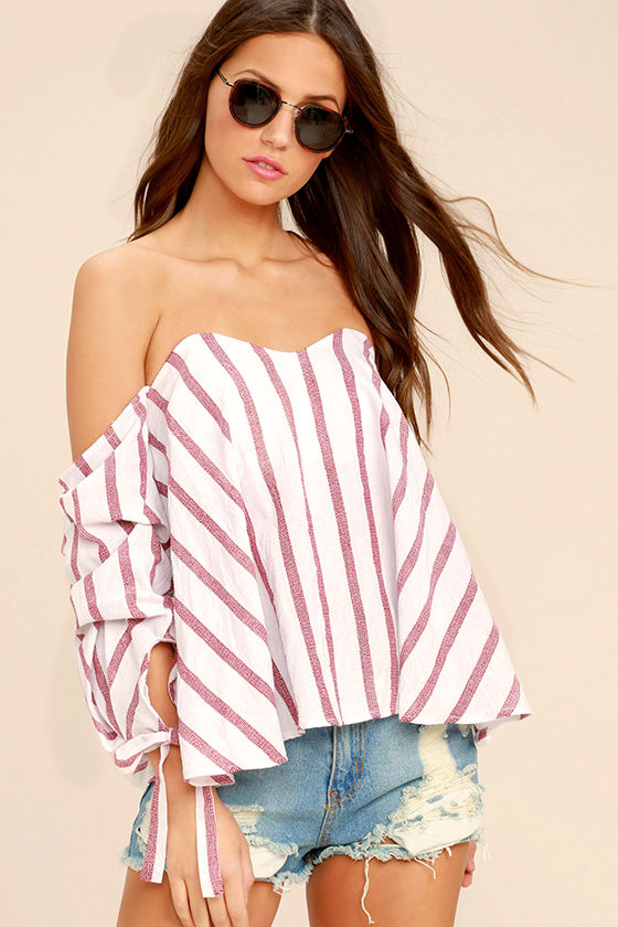off the shoulder top someone special red and white striped off-the-shoulder top 1 PJEXDUD