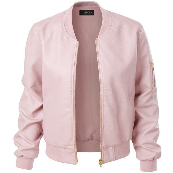 pink jacket le3no womens lightweight faux leather varsity bomber jacket (353.860 idr) ❤  liked on polyvore KMFLZSE