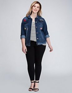 plus size blazers denim jacket with patches QGXCTEO