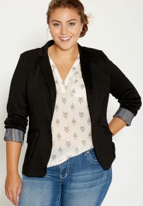 plus size blazers plus size knit blazer with striped cuffs in black ZIGDIPA