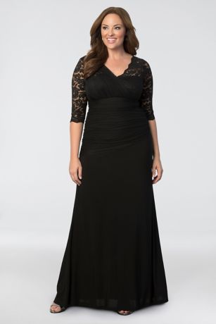 plus size evening gowns long sheath 3/4 sleeves mother and special guest dress - kiyonna HZQHUAT