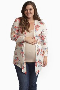 plus size maternity clothes ivory floral print plus size cardigan CBJVBFK