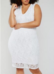 plus size white dress plus size sleeveless lace sheath dress - 0390038347883 YUXOUNG