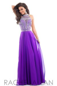 purple prom dresses rachel allan prom 6810 chiffon a-line with heavily beaded high neck bodice NPSOAVE