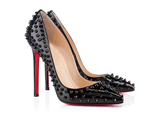 red bottom heels naly womenu0027s black classic studded bridal pointed toe pumps stiletto  evening dress high heels DPMSITE
