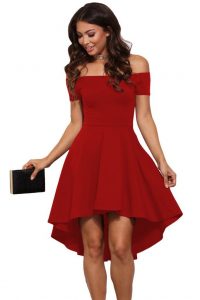 red cocktail dress hot red all the rage off shoulder high low skater dress YLEULSL