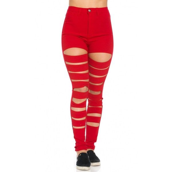 red jeans high waisted stretchy cut out skinny jeans in red ($27) ❤ liked on polyvore TJOGDHG
