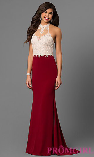 red prom dress long high-neck halter prom dress with lace -promgirl VBZHDKJ