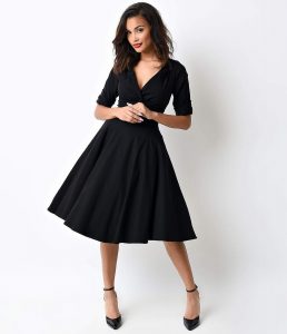 retro dresses 500 vintage style dresses for sale 1950s style black delores sleeved swing  dress $88.00 GWYFHFO