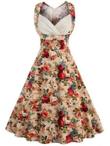 retro dresses retro style high-waisted floral print womenu0027s dress - khaki xl ... CQGUNBF