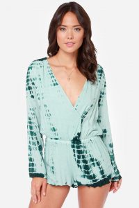 sexy green romper - green tie dye - long sleeve romper - $72.00 MQDNUIU