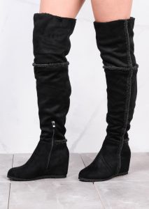 shepha wedge over the knee foldable long boots suede black UBHMTJT